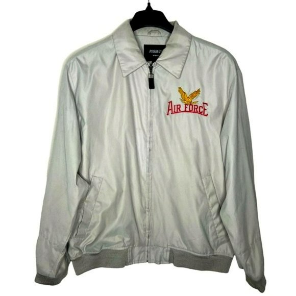 Perruzzo Outerwear Vintage Beige Embroidered Air Force  Military Jacket Size L - Picture 1 of 14